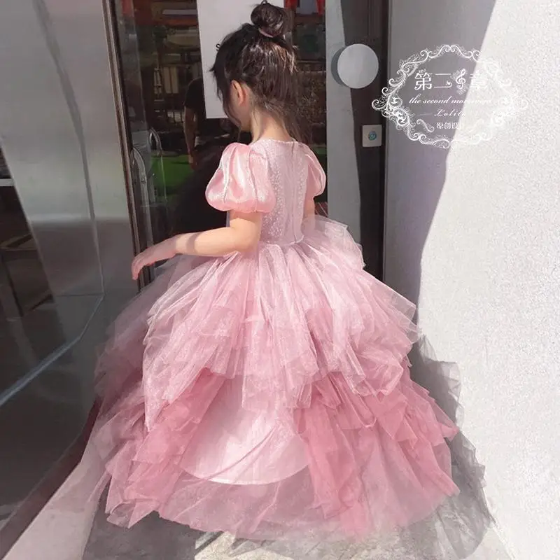 

Kids Princess Summer Sequin Lace Mesh Dress for Girls Wedding Fashion Childrens Birthday Party Bridesmaid Ball Gown 2-10 Years