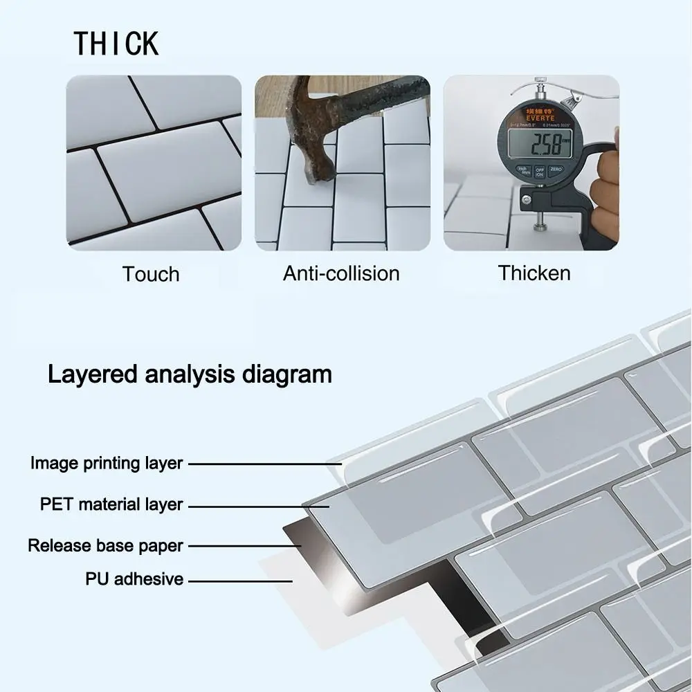 Waterproof Self Adhesive Tile Wall Stickers Moisture-proof Oil-proof Wall Decal Heat-resistant DIY Wallpaper