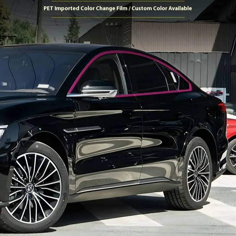 ل BYD Han DMI/EV نافذة كروم حذف عدة الكسوة الفارس الأسود و قذيفة الوردي الفينيل تراكب التفاف فيلم لملحقات تصفيف السيارة