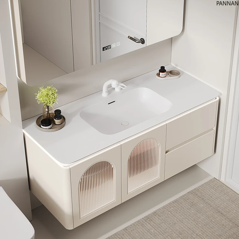 

Integrated basin washbasin simple bathroom cabinet combination solid wood paint bathroom skin washbasin