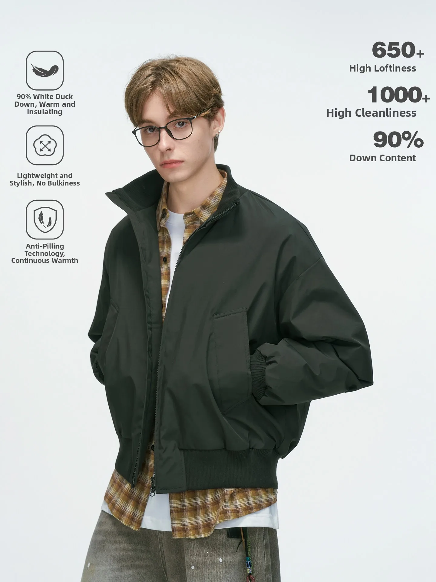 Dream Made 90 White Duck down Stand Collar Men's Winter Thick Warm Windproof Couple Flight Jacket Zipper Style Long Sleeve