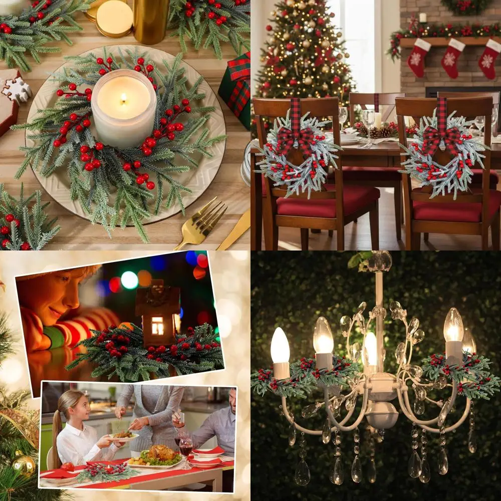 

Набор из 24 деревенских мини-рождественских венков с красными ягодами для праздничного домашнего декора и каминной каминной каминной каминной