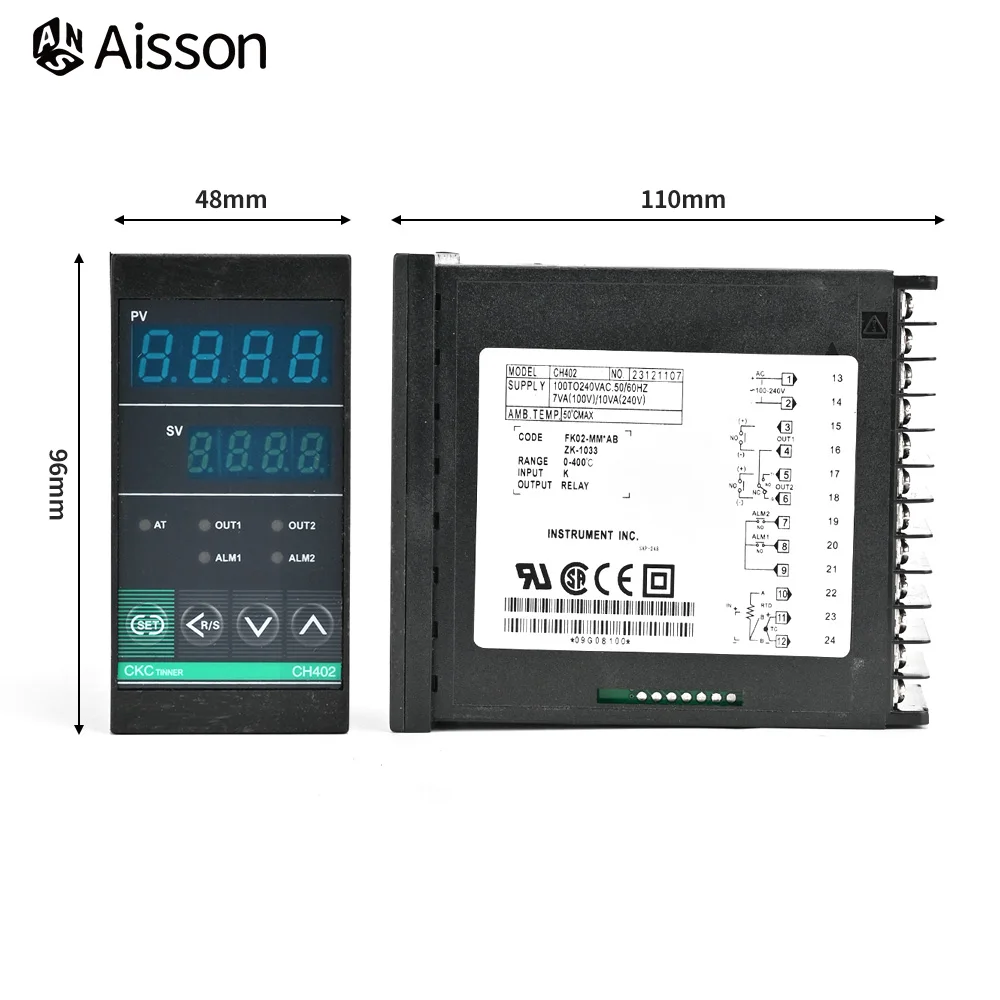 CH402FK02-MM*AB Dual Relay Output Dual Alarm PID Temperature Controller Digital Display Thermostat AC110V-240V 400℃