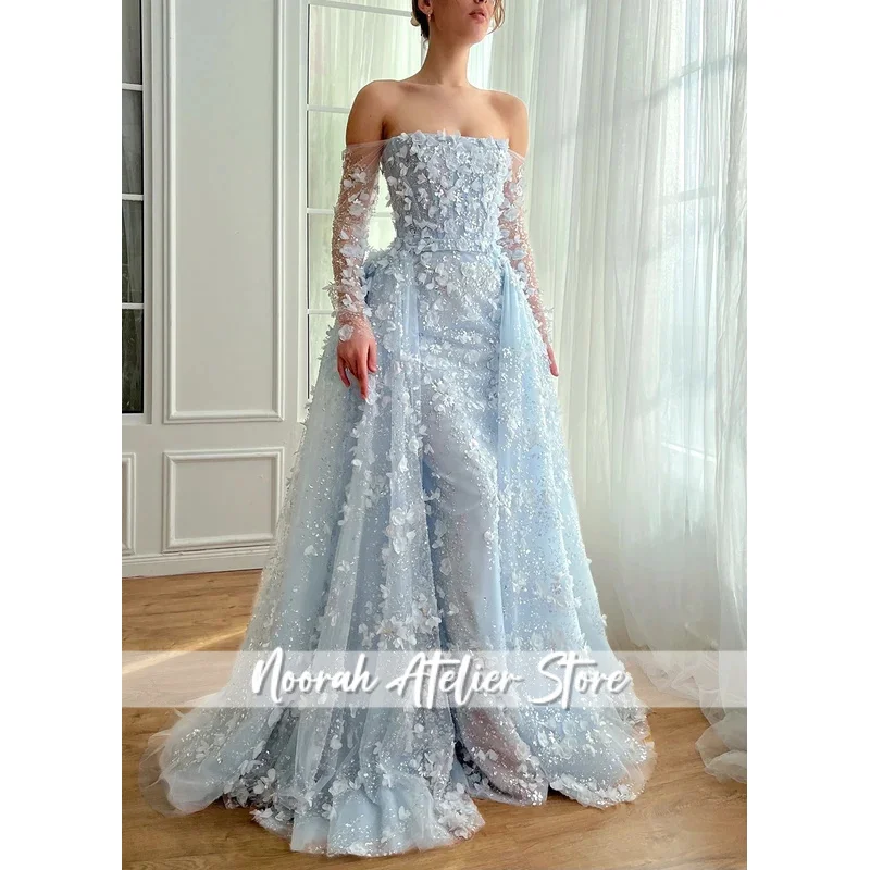 Элегантное вечернее платье с 3D цветком и съемной юбкой, 2024, роскошное платье русалки с длинными рукавами, торжественное платье для выпускного вечера, свадьбы по индивидуальному заказу