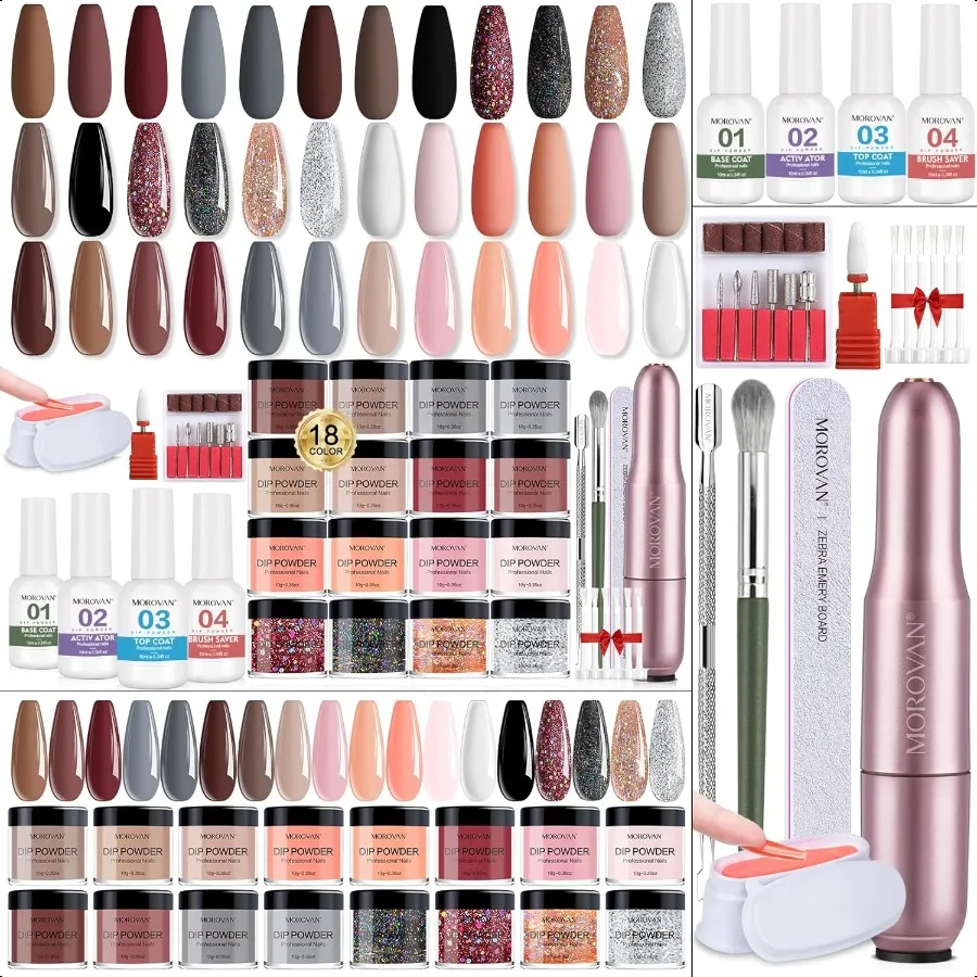 

Dip Powder Nail Kit: Starter Kit 54pcs Nails Dipping Powder Set 18 Colors with Electric Nail Drill