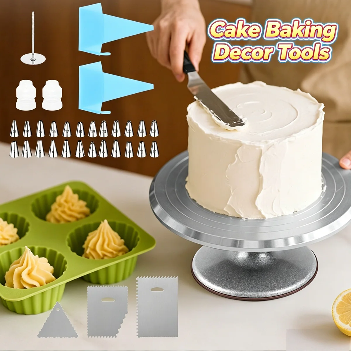 Base Giratoria para Pastel de Aluminio de 12 Pulgadas, Soporte Giratorio para Pastel, Herramientas de Decoración para Hornear Pasteles