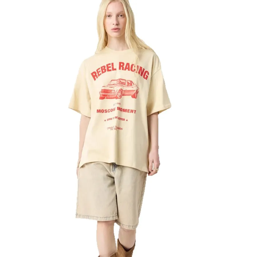 American 90s Retro Grunge Oversized Tee Rebel Racing Sports Car Letter Print Soft Cotton Unisex Loose Street T Shirt Streetwear