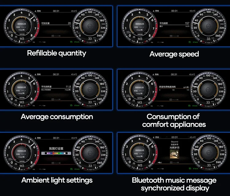 Wowuseful 12,3‘ LCD Digitales Dashboard für VW T5.1 2010-2015 Caravelle Multivan Transporter Digitales Kombiinstrument Tachometer – Detail 22