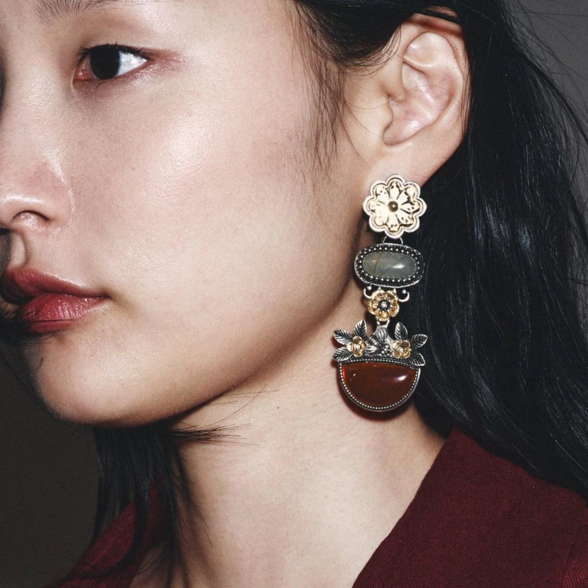 

Flower Resin Piece Earrings For Women Bohemia Vintage Elegant Charm Ear Jewelry Suitable For Banquets Wearing