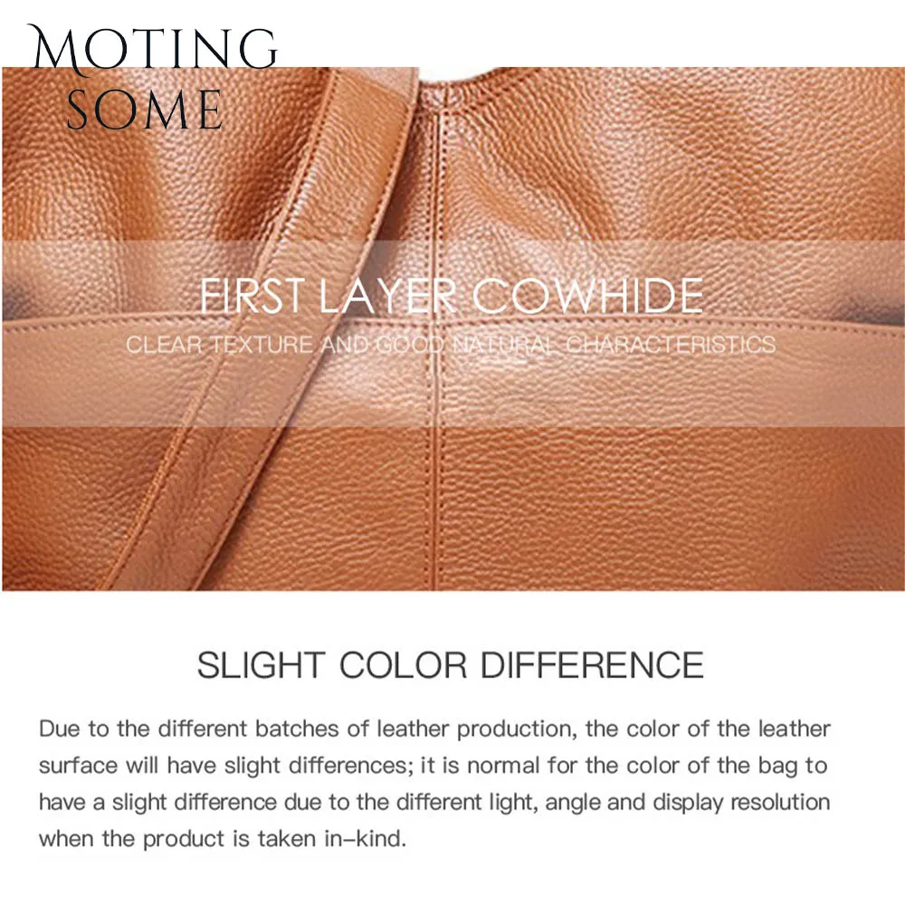 Motingsome Luxury Leather Woman Bag Full Grain Cowhide Multi-pocket Shopper Tote Crossbody Shoulder Handbag Thick Cowhide Bags