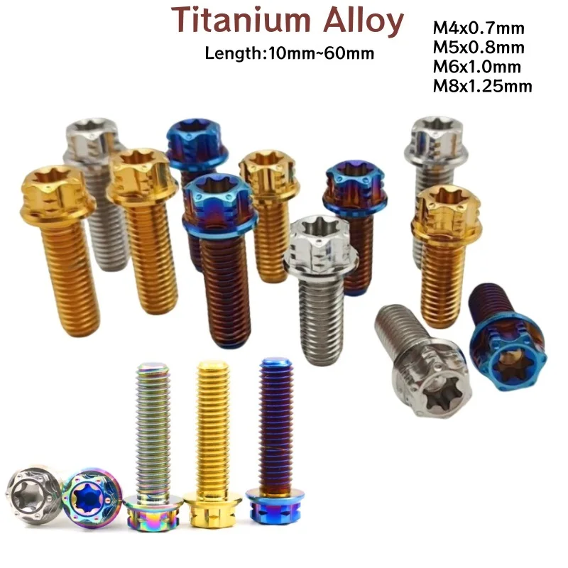 1pcs Titanium Flange Bolt M4 M5 M6 M8 Black/Silver/Blue/Purple/Gold/Rainbow Torx Hex Flange Screw for Auto Motorcycle Bike Parts