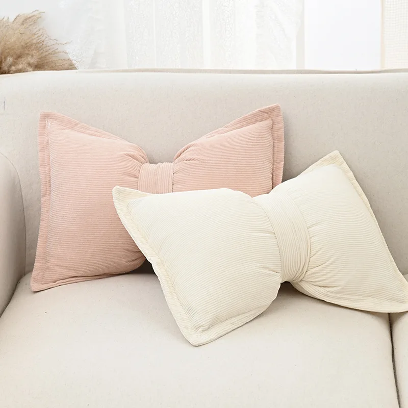 Cute Bow Pillow Soft Plush Cushion Cover Home Decor Solid Color Pillow Covers Living Room Bedroom Tatami Decorative Pillowcase