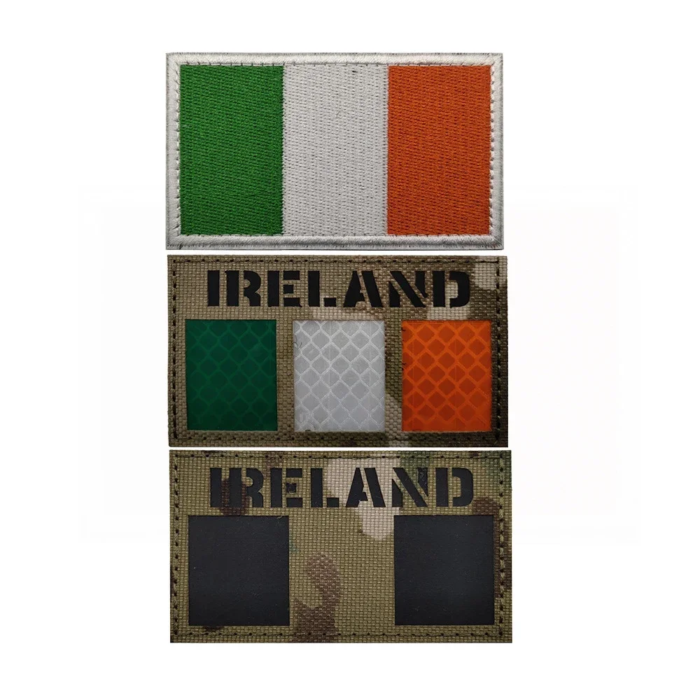 Ireland Flag Infrared Reflective Night Identification Badge Striped Tactical Morale Armband Hook and Loop Military Patch