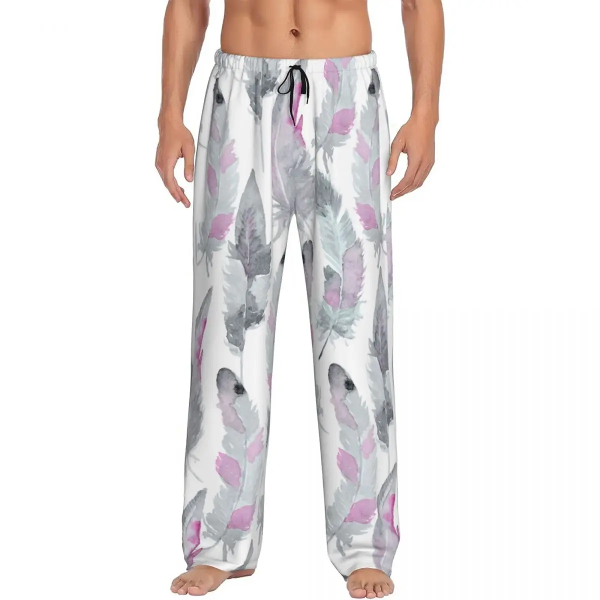 Watercolor Feathers Pajama Pants Sleepwear for Men Elastic Waistband Sleep Lounge Bottoms with Pockets