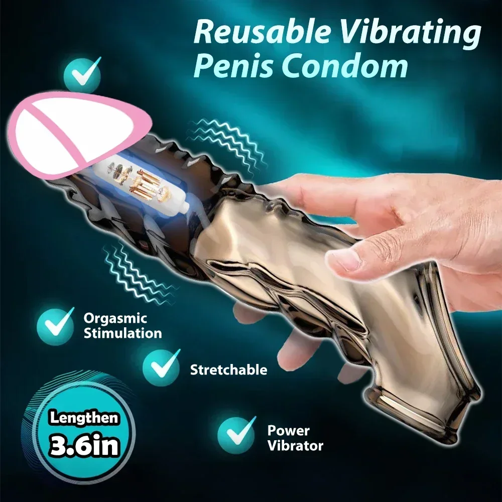 Silicone Penis Extender Condom Reusable Dildo Sleeve Glans Delay Ejaculation Cockring Adult Sex Toys For Men Couples Vibrator