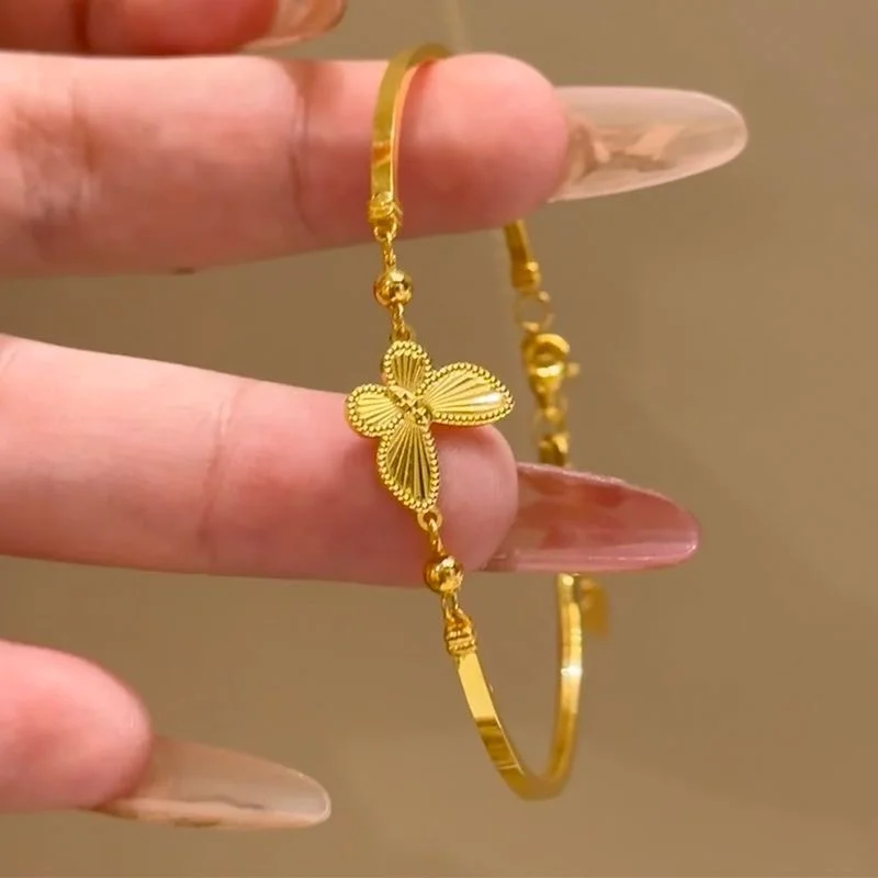 Korean Light Luxury Shiny Zircon Golden Butterfly Bracelet for Women Elegant Bangle Party Banquet Charm Wedding Jewelry Gift