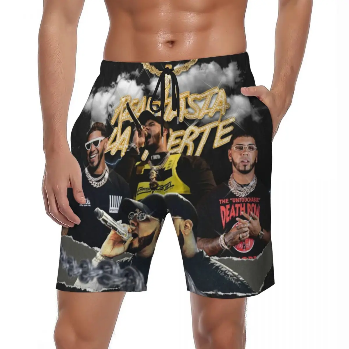 

Summer Board Shorts Male Anuel AA Running Surf Puerto Rican Rapper Beach Short Pants Casual Fast Dry Beach Trunks Plus Size