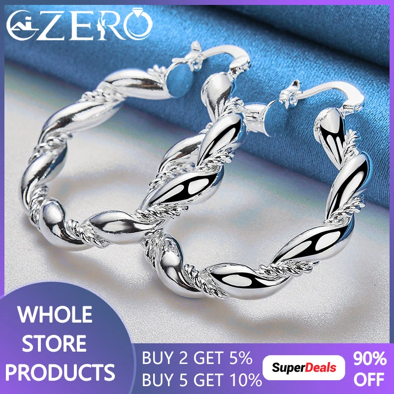 ALIZERO 925 Sterling Silver Twisted Rope Round Hoop Earrings For Woman Wedding Engagement Party Fashion Charm Biżuteria Prezenty