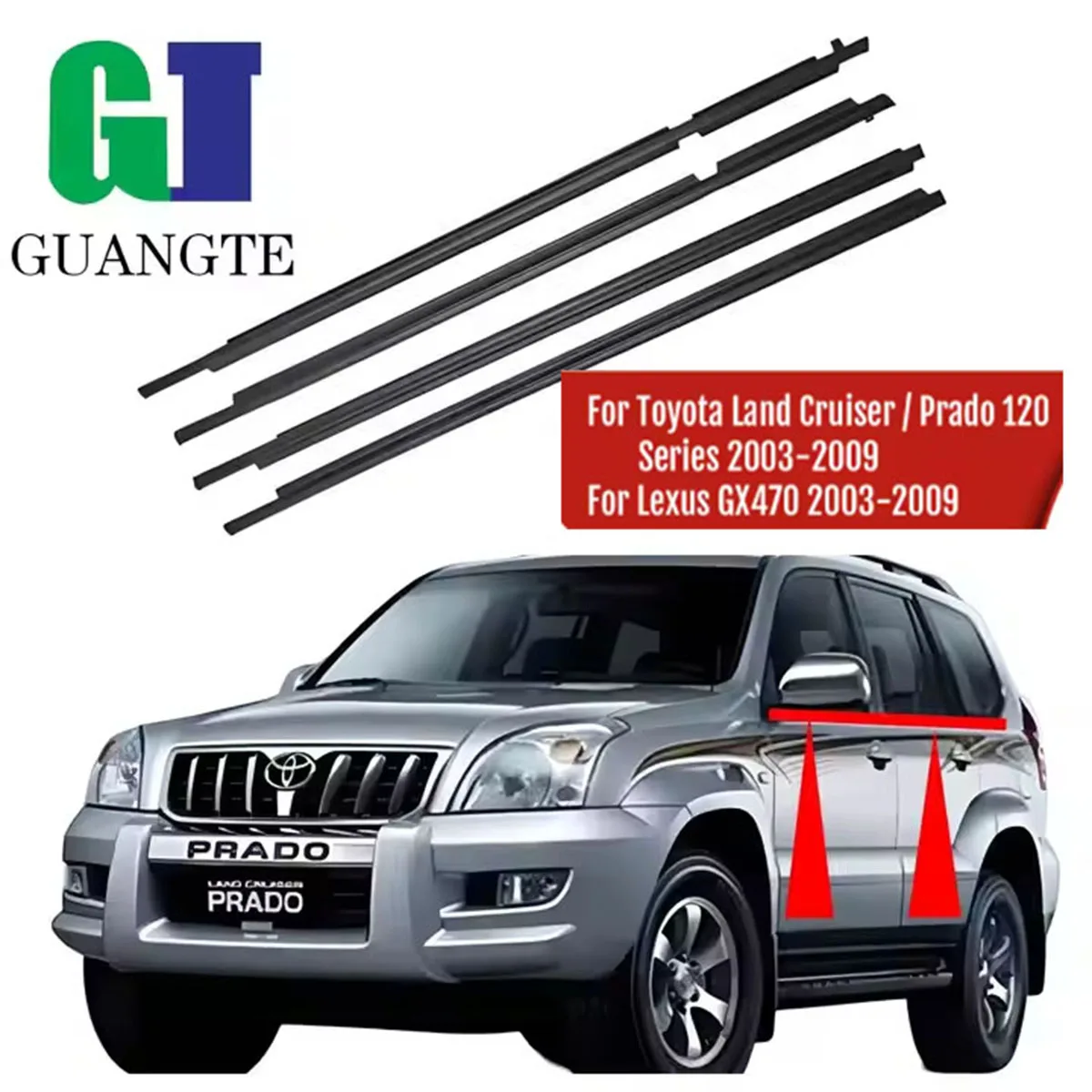 

4PCS Black FOR Toyota Land Cruiser Prado 120 Series Lexus GX470 2003-2009 Car Weatherstrip Window Molding Trim Glass Seal Belt