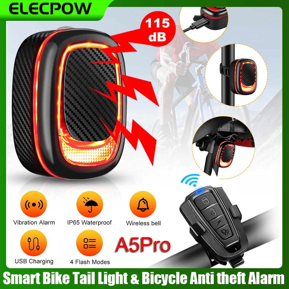 Elecpow Bicycle Alarm Taillight Wireless Remote Control Electric Scooter Bike Anti theft Alarm 120dB Waterproof  Bike Rear Light