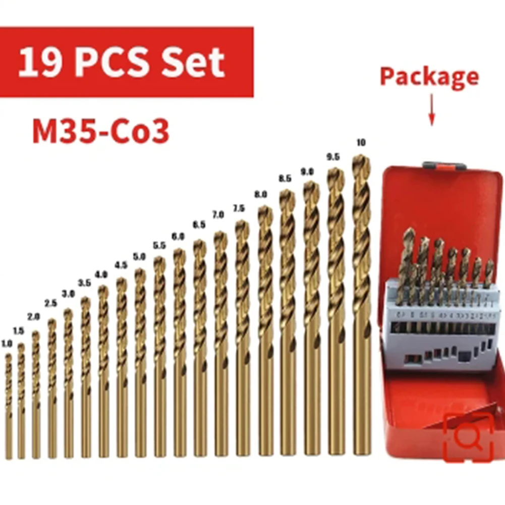 

19PCS M35 Cobalt HSS Power Tool Drill Bit Set With Metal Box Stainless Steel Cobalt Containing Electric Drill Bits Power Tools