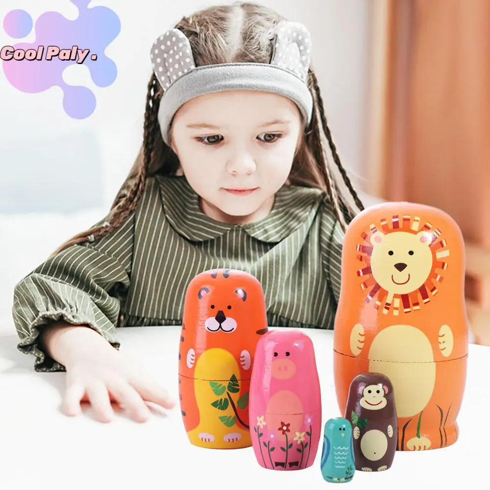 Home Decor Wooden Nesting Dolls Handmade Decorations Matryoshka Doll Toys Cartoon Colorful Stacking Dolls Chidrens Gift