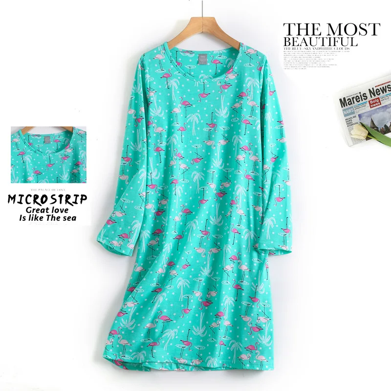 

Женская летняя вязаная хлопковая ночная рубашка, свободная ночная рубашка для сна, ночная рубашка с длинными рукавами, милое домашнее платье больших размеров с героями мультфильмов