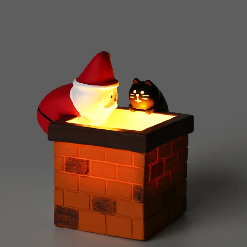 

В наличии оригинальные 10 см Санта-Клаус и кошка на дымоходе, милые настольные декоративные предметы, рождественские подарки для друзей, детей