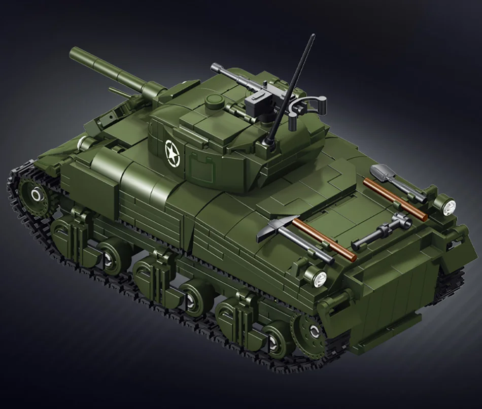 World Military War Ⅱ Sherman M4A1 Medium Tank Building Blocks Set MOC USA M4 Main Battle Tank Bricks Toys For Adult Gifts