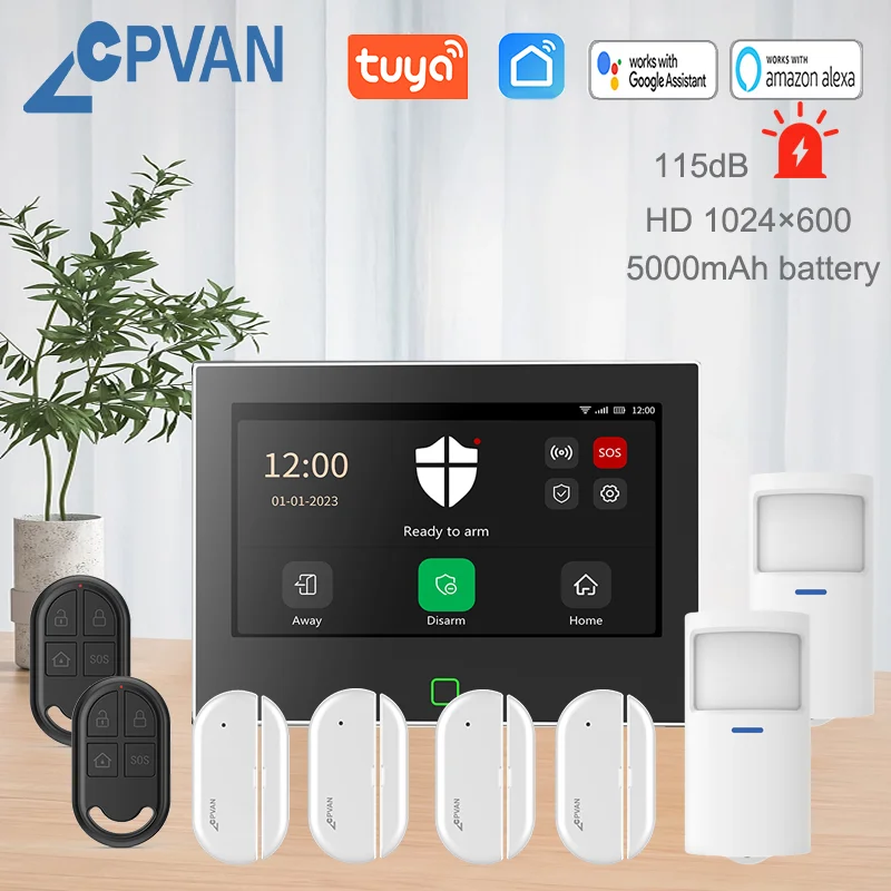 CPVAN Smart Home Alarm System Wireless WiFi 4G House burglar Security Protection Alarm Kit Support Tuya Smart Life APP control