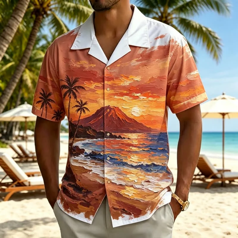 

Men's tropical oil painting style Hawaiian shirt, suitable for summer activities, outdoor travel, casual styling, and daily wear