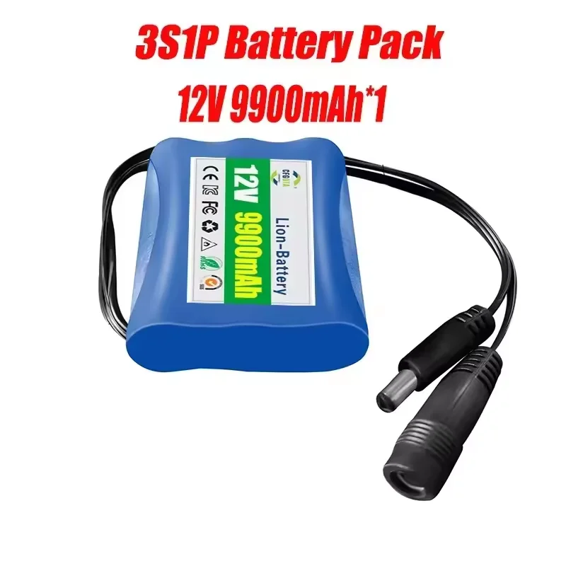 100% New 3S1P Protection Plate12V 9.9Ah Battery Pack 12V 9900mAh 18650 Lithium ion DC 12.6V Super Rechargeable Battery + Charger