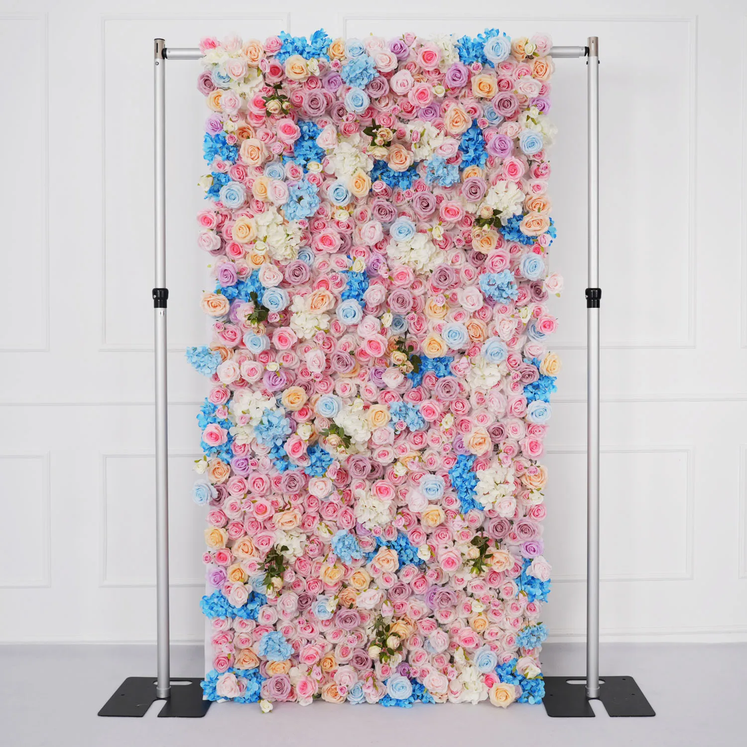 Uflower Flower Wall Pink Blue Rose Hydrangea Gradient Rolling Up Cloth Curtain Wedding Decoration Backdrop Decoration Party Prop