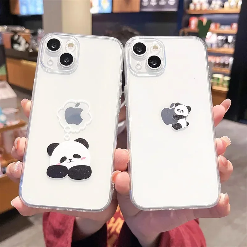 Creative Panda Cartoon Clear Phone Cases for iPhone 15 16 13 14 12 11 Pro MAX XR Mini 7 8 14 Plus SE Cute Soft Covers Fundas Bag