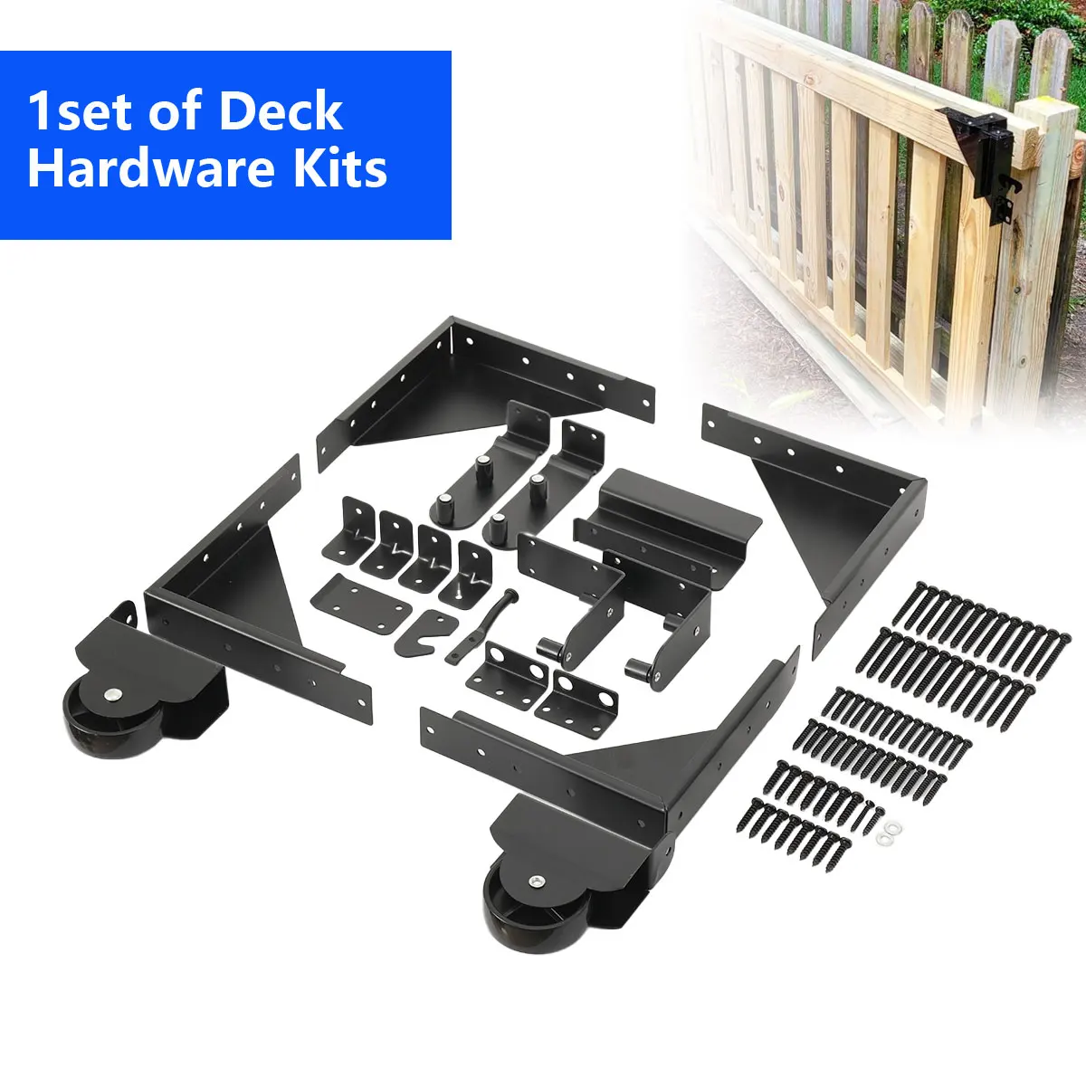 

Sliding Gate Kit Deck Hardware Kit, Outdoor Gate for Deck Fence Driveway, Rust Resistant Powder Coated Steel