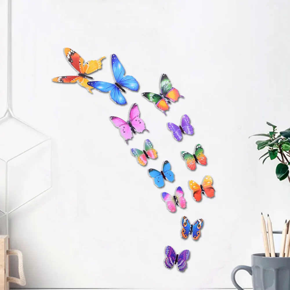 12x luminoso 3d borboleta adesivo de parede para crianças quarto casa sala geladeira decalque brilho no escuro decoração de papel adesivo