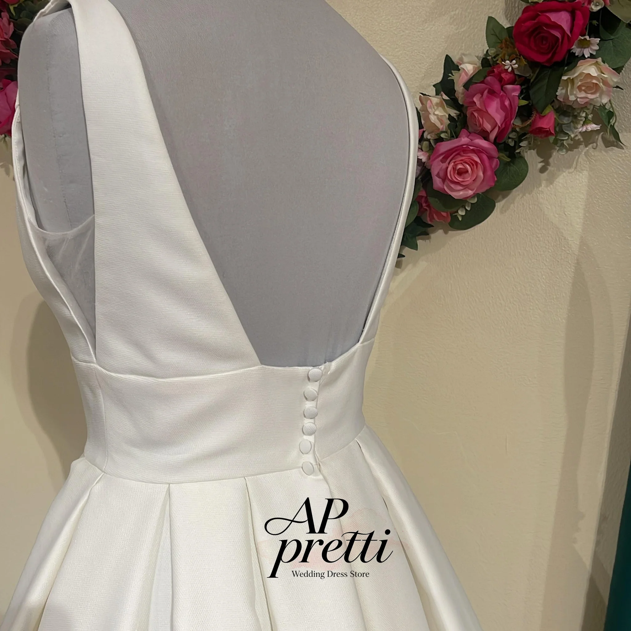 AP pretti Simple Soft Satin Wedding Dress V-Neck Customized Sleeveless A-line Tea-Length 2026 Bridal Gown Vestidos De Novia