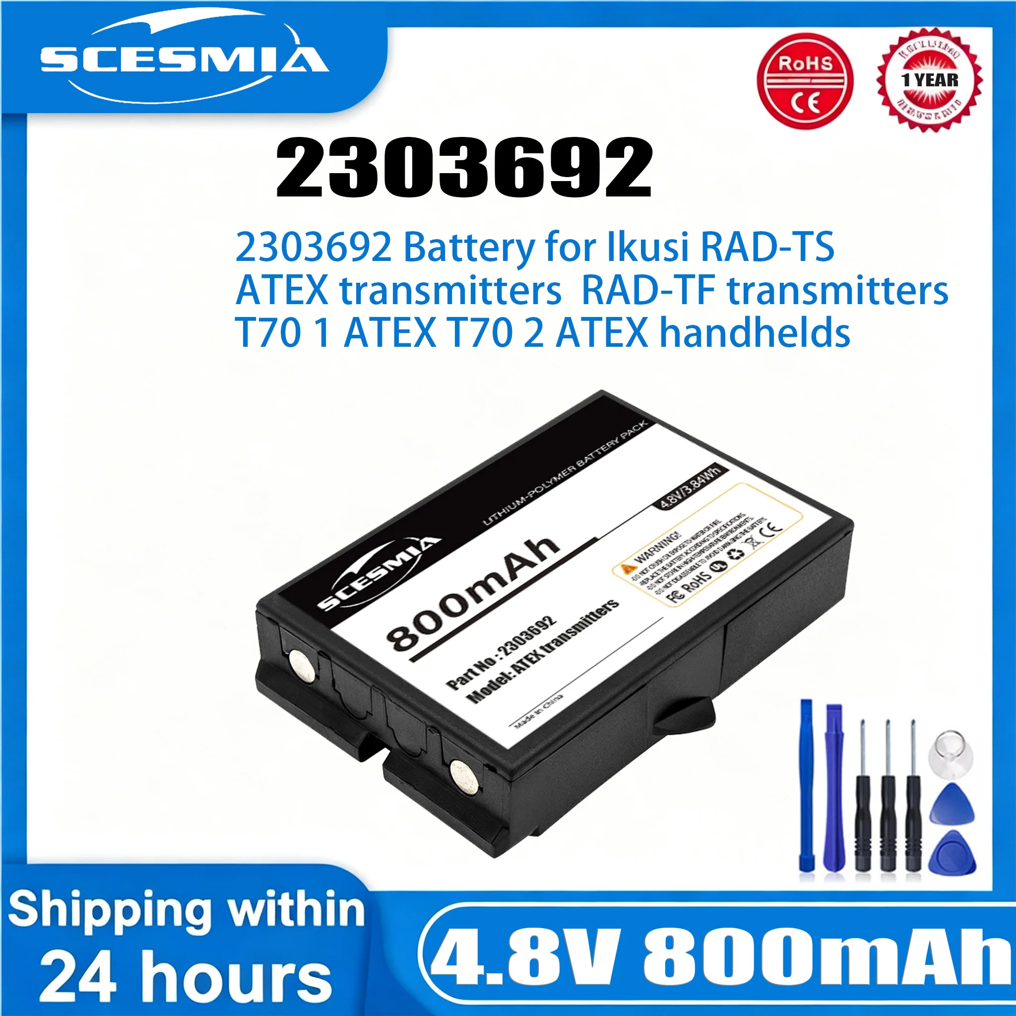 IKUSI 2303692 BT06K Crane Remote Control Battery 800mAh Compatible with TM70/1 TM70/2 RAD-TS RAD-TF T71 T72 ATEX Transmitters