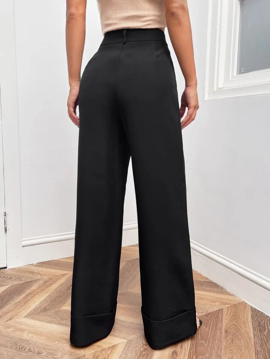 Women's Solid Wide Leg Black Casual Pants