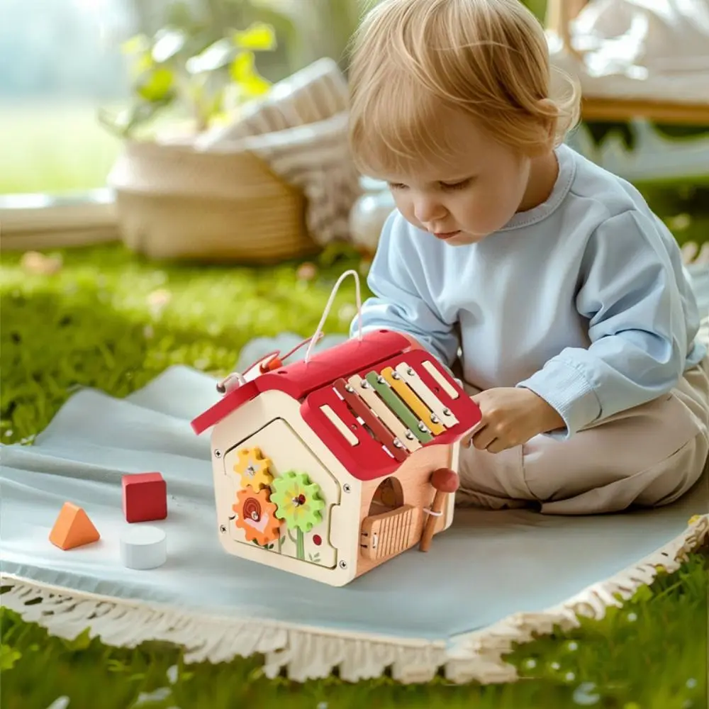 

Busy Board Kids Wooden Montessori Toys Shape Sorter Early Education House Building Blocks Puzzle Toys with Sound Interactive