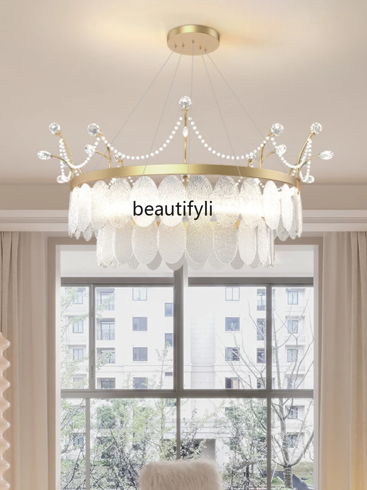 LBX Nordic Chandelier Girl LED Light Luxury Living Room Chandelier Crown Crystal Chandelier Hall Bedroom Dining Room