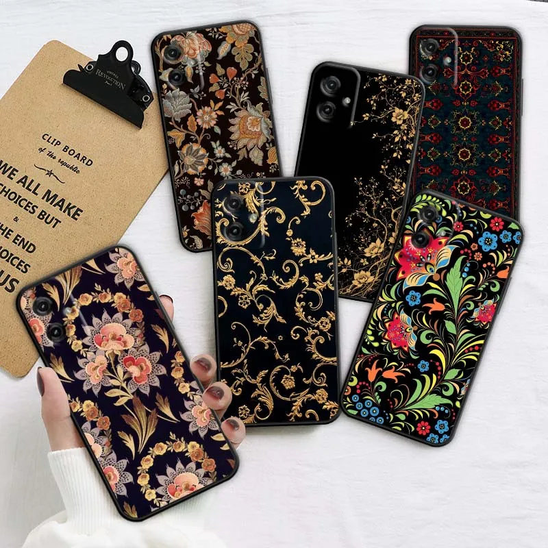 

Art Retro Flower Illustratio Phone Case For Motorola G85 Edge 50 G24 G35 G14 G04 40 G72 G34 G31 G Stylus G54 G13 G32 5G Black