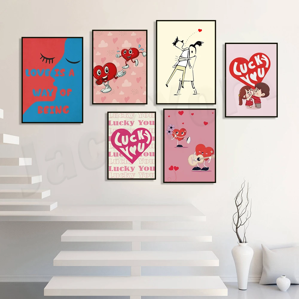 Retro fashion aesthetic lucky you love art poster, couple hug cute illustration, love quotes, cute heart print, Y2k lucky you