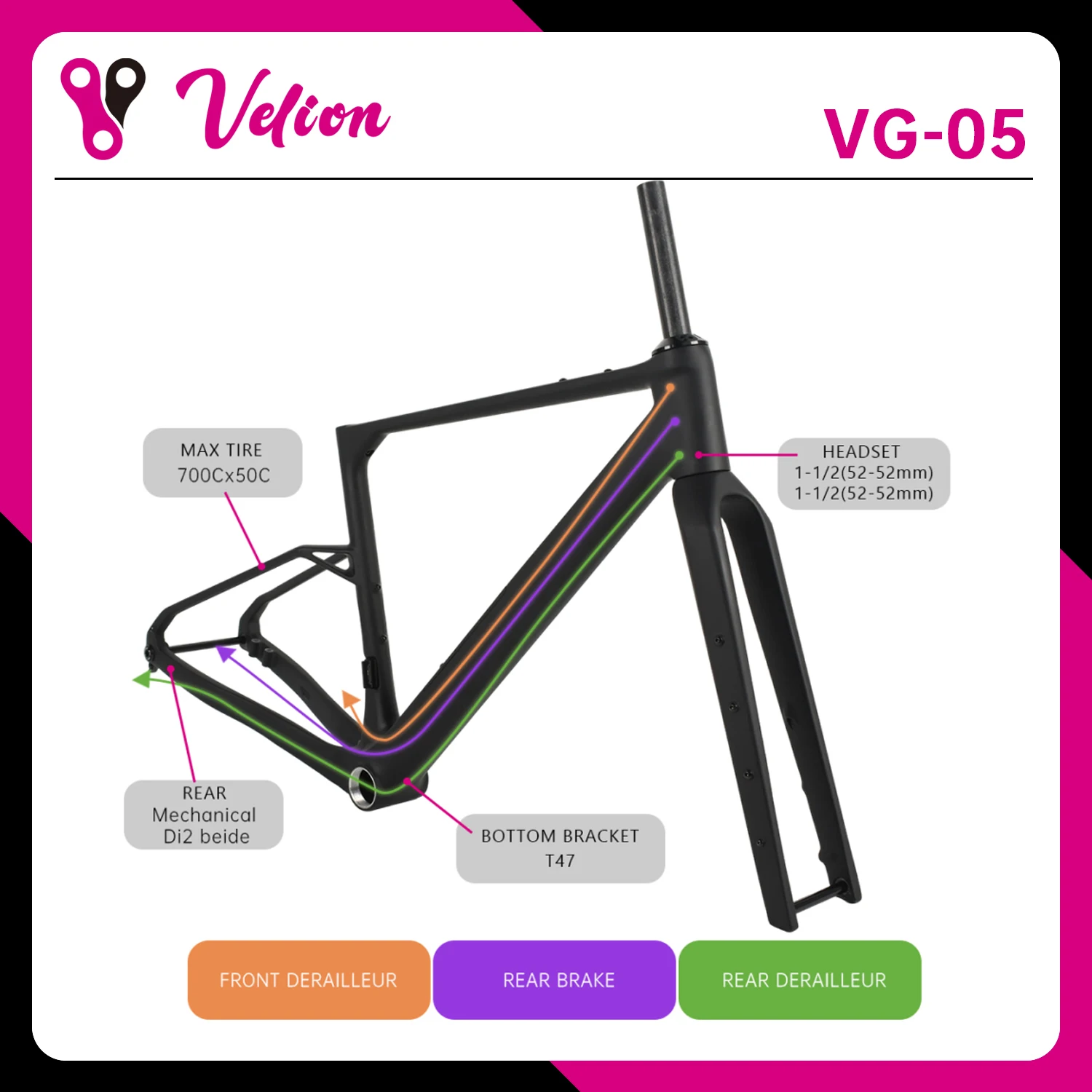 

Full Carbon Gravel Bike Frame 700C*50C UDH Hanger Full Internal Cable Disc Brake Gravel Bicycle Frameset Storage Box BB T47 86.5