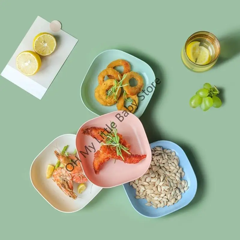 طبق عشاء M76C من قش القمح، أطباق الحبوب الصحية، آمن للاستخدام في غسالة الأطباق والميكروويف، صغير الحجم