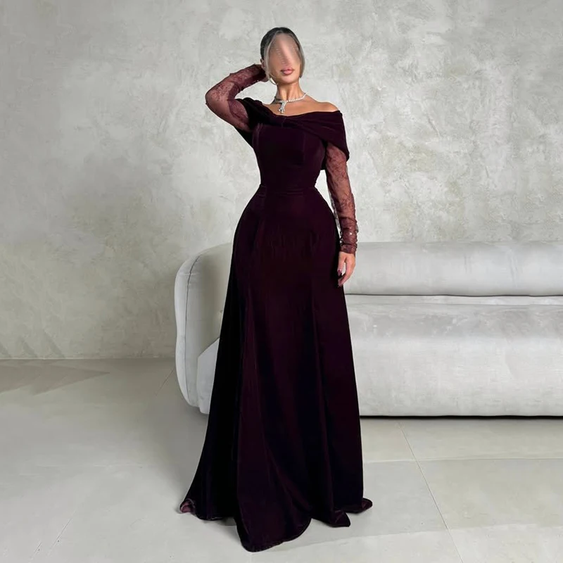 

Thinyfull 2026 A-Line Prom Evening Dresses Saudi Arabia Off The Shoulder Velvet Party Dress Night Cocktail Prom Gowns Customized