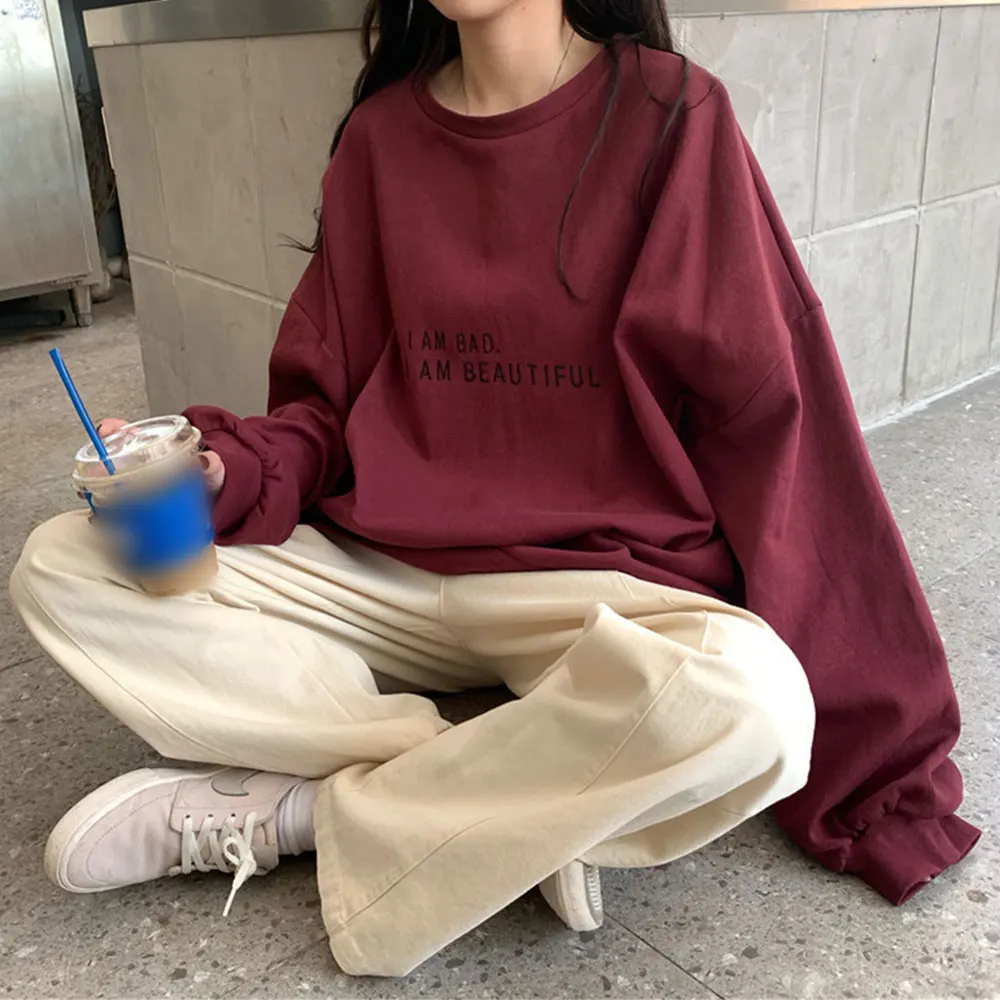 Lässiges Polyester-Sweatshirt mit lockerer Passform, langen Ärmeln und Buchstabenaufdruck, geeignet für den täglichen Urlaub