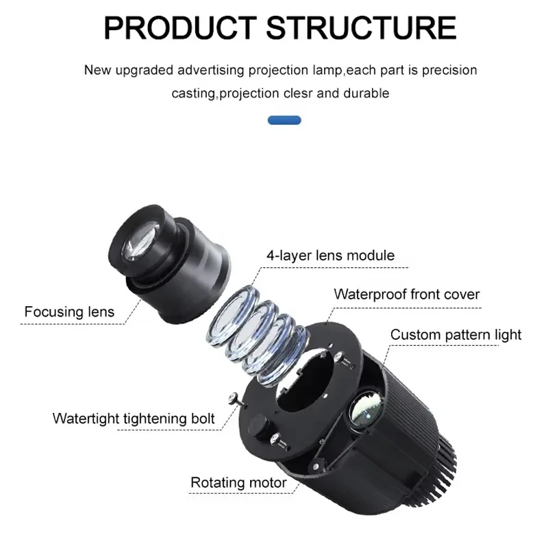 100W HD LED Gobo Projector, IP67 Waterproof Outdoor Advertising Logo Projection Light, Factory Direct Door Wall Logo Lamp