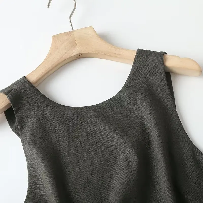 Withered Indie Folk High Street Sexy High Wasit Crop Tank Tops Fashion Linen Casual Summer Tshirts Women