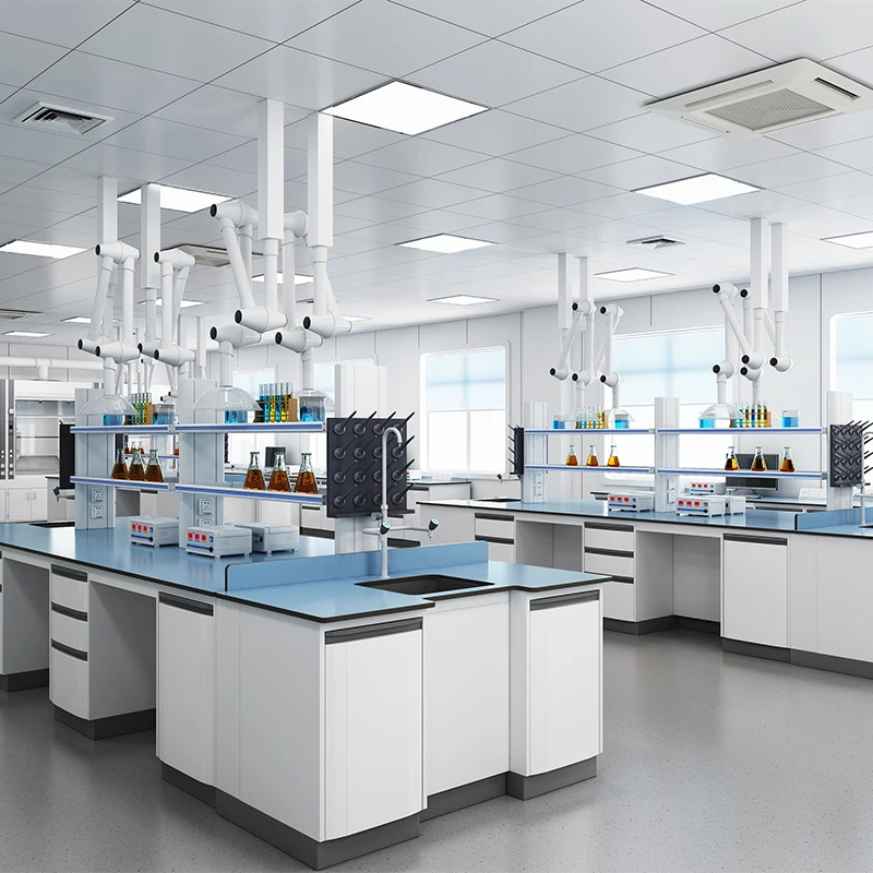 Professional Modern Epoxy Resin Top Laboratory Work Table Steel PP Material With Wall Side Bench Design For Hospital School Lab
